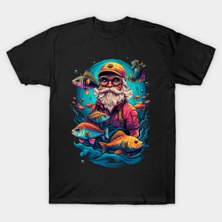 Fisherman man fishing fish sea ocean underwater art T-Shirt